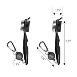 A golf club brush and groove cleaner in black, featuring a carabiner for attachment. It includes bristles for cleaning.