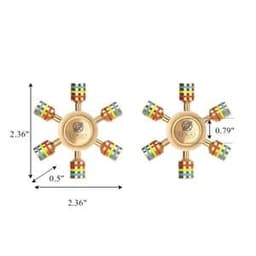 A detachable hexagonal fidget spinner in gold with colourful accents, featuring six hexagonal arms and a logo.