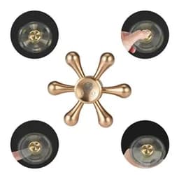 A gold rudder-shaped fidget spinner with grey accents, featuring a central logo and smooth spinning arms.