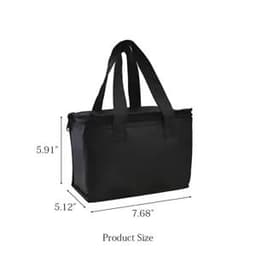 A black portable lunch cool bag with dual handles, featuring a zip closure and a compact size.