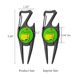 A black soft enamel golf divot repair tool featuring a circular logo and a clip for attachment.