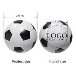 A soccer stress ball featuring a classic black and white design, with branding space shown on one side.