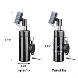 A black water spray golf cleaning tool with a brush and keychain attachment, featuring a logo.