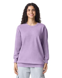 A purple adult crewneck sweatshirt with long sleeves, featuring a simple design and relaxed fit.