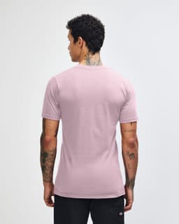 A unisex fine jersey short sleeve T-shirt in mauve, featuring a simple design and a logo on the back.