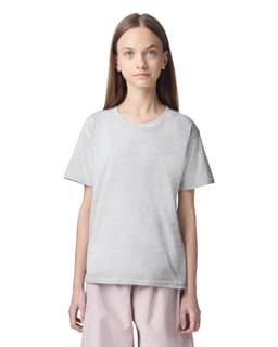 A grey youth t-shirt with a classic fit and short sleeves, featuring a small logo.