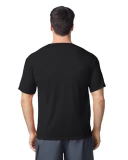 A black Gildan Performance adult t-shirt displayed from the back, featuring short sleeves and a plain design.