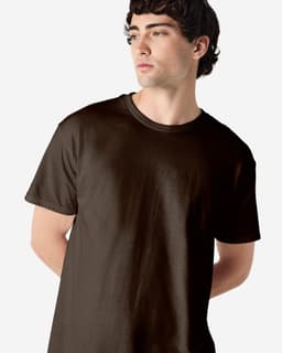 A brown Gildan Heavy Cotton Adult T-Shirt displayed on a model with a neutral background.