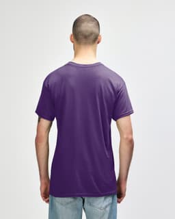 A purple Gildan Heavy Cotton Adult T-Shirt viewed from the back, featuring a simple design and no visible text.