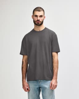 A midweight adult T-shirt in olive green, featuring a plain design and short sleeves. It has a logo on the chest.