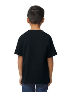 A black youth t-shirt displayed from the back, featuring a simple design and short sleeves.