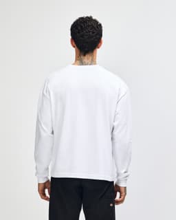 A long-sleeve, super heavyweight T-shirt in light grey, featuring a plain back and casual fit.