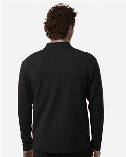 A black men's stretch fleece 1/4 zip jacket, viewed from the back, featuring a simple design and a logo.