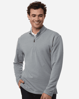 A men's stretch fleece 1/4 zip in grey, featuring a stand-up collar and a single zip.