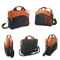 A brown and black conference bag with mesh pockets, double handles, and a detachable shoulder strap. Features a logo.