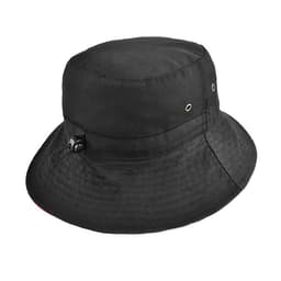 A reversible black bucket hat featuring an adjustable toggle and eyelets for ventilation.