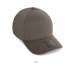 A grey Cotton/Spandex cap with a rounded brim and a branded patch on the front.
