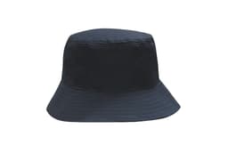 A dark blue bucket hat made from recycled breathable poly twill, featuring a simple, unembellished design.
