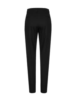 A pair of black ladies' chino pants, featuring a tapered leg and back pockets. Includes a logo on the waistband.