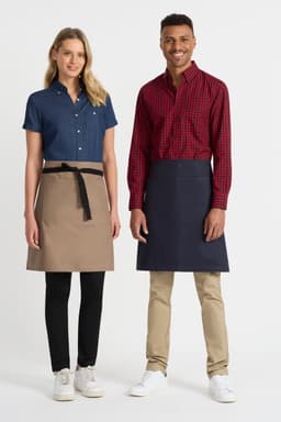 A ladies short sleeve shirt in denim blue, styled with a button-up design, displayed alongside a checkered red shirt.