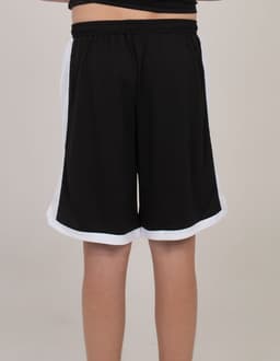 Sports shorts in black with white detailing at the hem, featuring an elastic waistband and a logo.