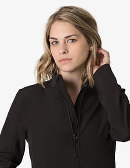A soft shell jacket made from 3-layer bonded fabric in black, featuring a zip-up front and a fitted design.