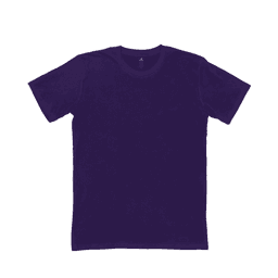 A purple T-shirt with a plain design and a crew neck, featuring a logo on the label.