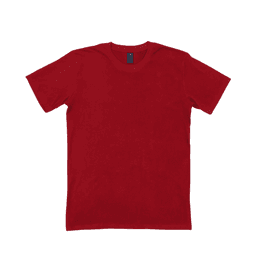 A red t-shirt with a soft texture and a label on the neckline. The shirt has short sleeves and a classic fit.