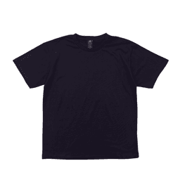 A black t-shirt with a classic crew neck design and short sleeves, featuring a logo on the inside label.