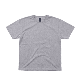 A grey short-sleeve T-shirt with a crew neckline and a branded label at the collar.
