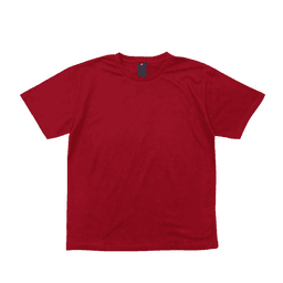 A red t-shirt with short sleeves and a classic crew neckline, featuring a label inside.