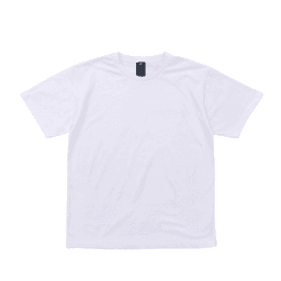 A white t-shirt with a crew neck and short sleeves, featuring a brand logo on the tag.