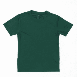 A green Youth Core Tee, featuring short sleeves and a standard crew neck, with a logo on the label.