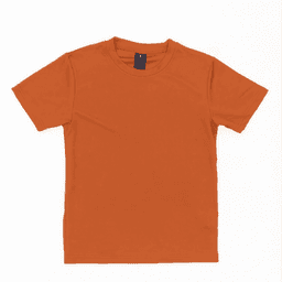 An orange Youth Core Tee with a crew neck and short sleeves, featuring a label inside.
