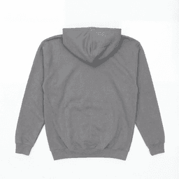 A grey hoodie with a back view, featuring a hood and a minimalist design. It has a single colour throughout.