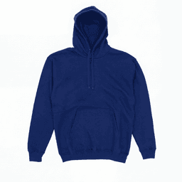 A blue hoodie with a kangaroo pocket and a hood. The garment features a drawstring and has a plain design.
