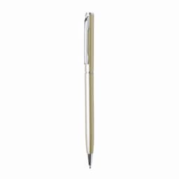 A glossy aluminium twist-action pen in a light gold colour with silver accents and a clip.