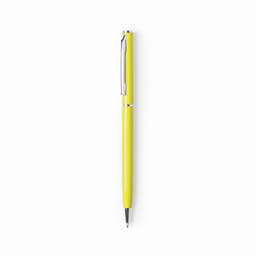 A glossy yellow aluminium twist-action pen with a silver clip and trim. Features branding.