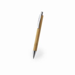 A bamboo push-action ball pen with a silver clip and tip. The pen features a natural bamboo finish.