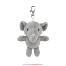 A grey elephant plush keyring with a clip, featuring a cute and soft design, ideal for personalisation.