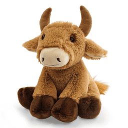 A custom plush toy in the shape of a brown bull, featuring soft fur and cute, child-friendly details.
