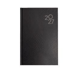 A black A5 diary featuring a textured design and the year "2027" prominently displayed. It includes a logo.
