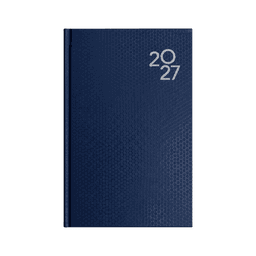 A navy blue A5 day-to-day diary featuring a textured pattern and a year indicator on the cover, along with a logo.