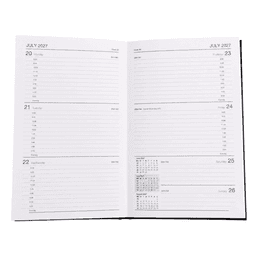 A weekly diary featuring a clean layout with dates, lines for notes, and a calendar section, in a simple design.