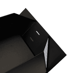 A small black gift box with a ribbon and an interior design pattern, featuring openings for easy access.