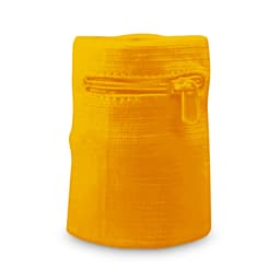 A yellow sweat band with a zipper, featuring a textured surface. It includes a small zippered compartment.