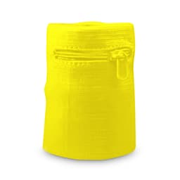 A bright yellow sweat band with a zipper, featuring a textured surface and a compact design.