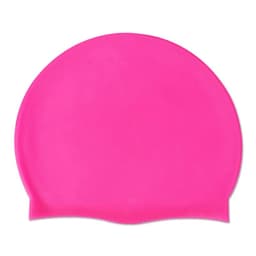 A bright pink silicone swimming cap with a simple design and a smooth surface.