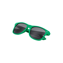 Green sunglasses with dark lenses, featuring an integrated logo.