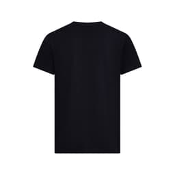 A black promotional t-shirt in a simple design, featuring a plain back with no visible branding.